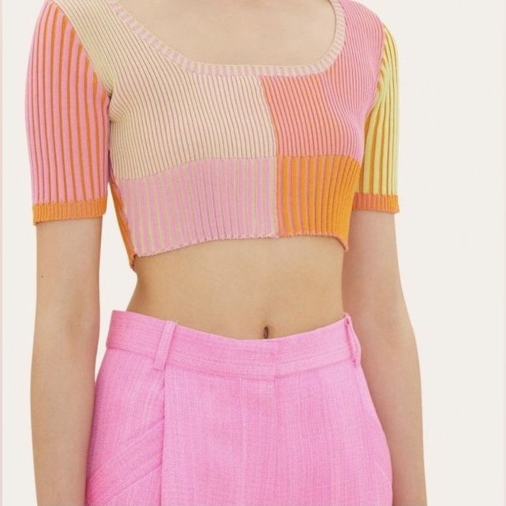 Jacquemus La Maille Yauco Ribbed Cropped Top Multi Pink - Picture 3 of 16